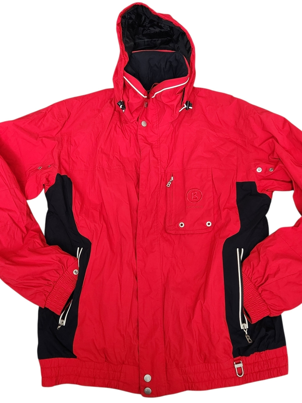 Bogner Full Zip Snap Hooded Ski Jacket Men's 42 Red Black Snowboard Resort Snow